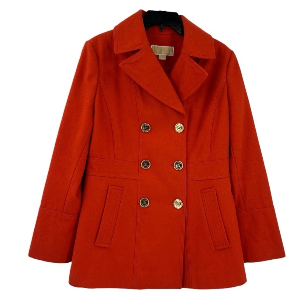 Michael Kors wool Double Breast Orange With Gold Buttons Peppy Peacoat SZ 10